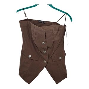 Emerson Lang Brown Button-Up Strapless Top Size XL